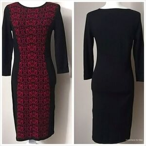 Nine West Sweater Dress,  Red & Black Fitted Sweater Dress, Size XS‎